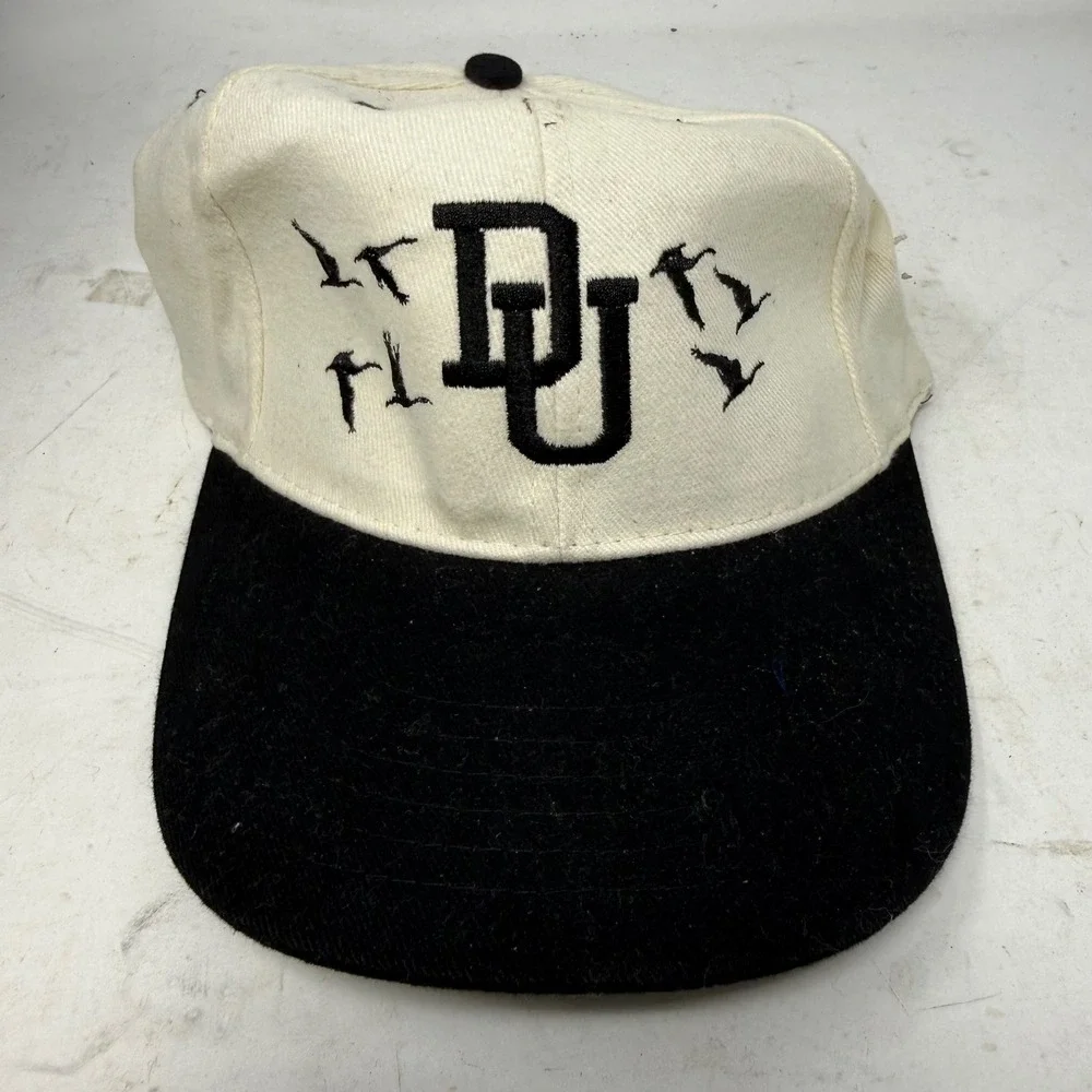 Ducks Unlimited DU Logo Strapback Hat Cream Black Two Tone Cotton Hunting Cap